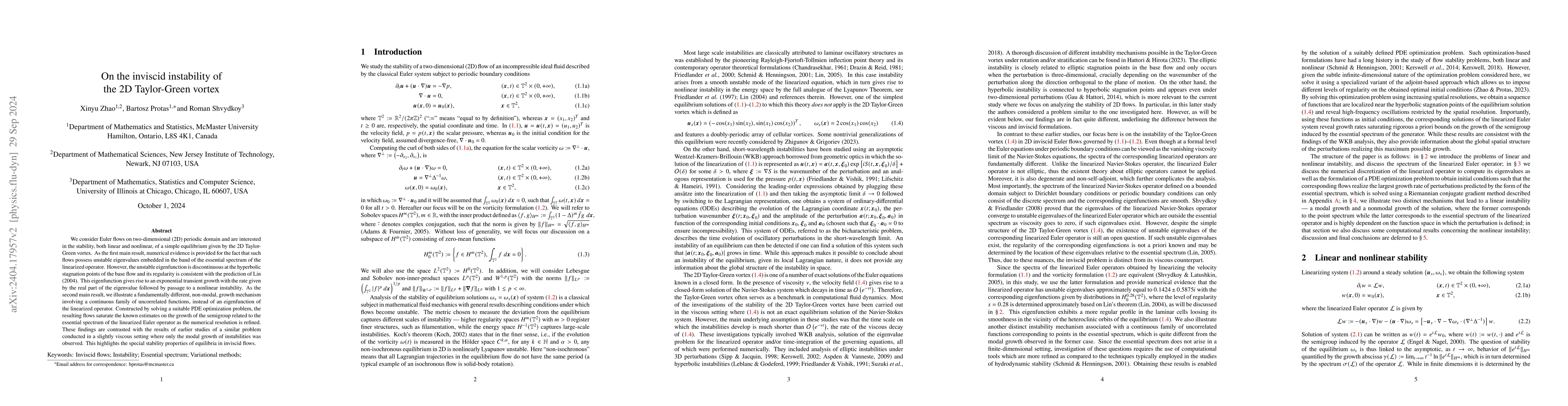 Thumbnail for On instability of the Taylor-Green vortex in 2D Euler flows