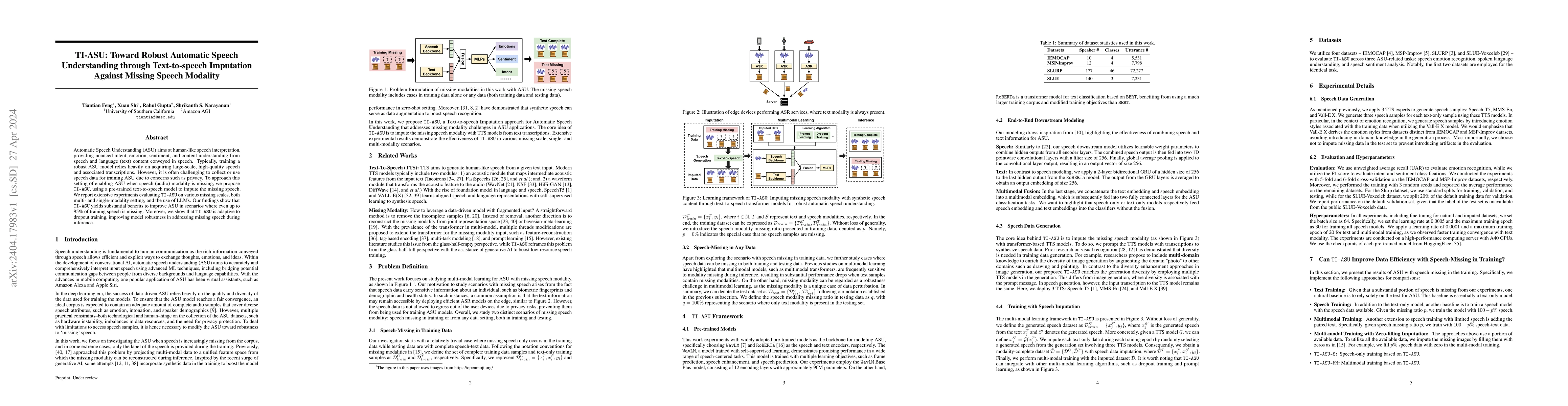 Thumbnail for TI-ASU: Toward Robust Automatic Speech Understanding through
  Text-to-speech Imputation Against Missing Speech Modality