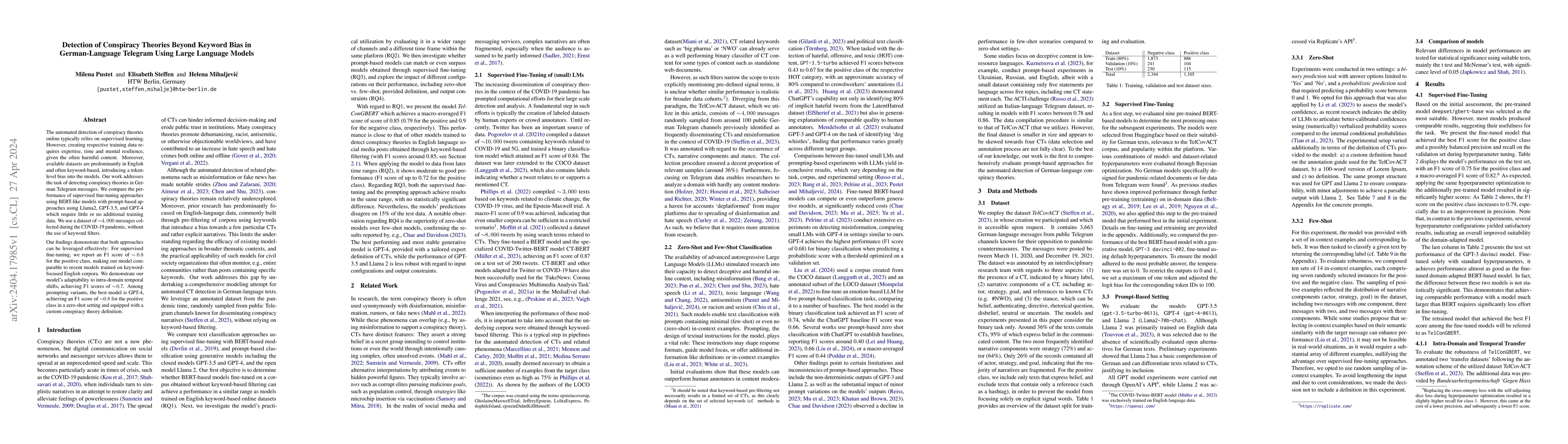 Thumbnail for Detection of Conspiracy Theories Beyond Keyword Bias in German-Language
  Telegram Using Large Language Models