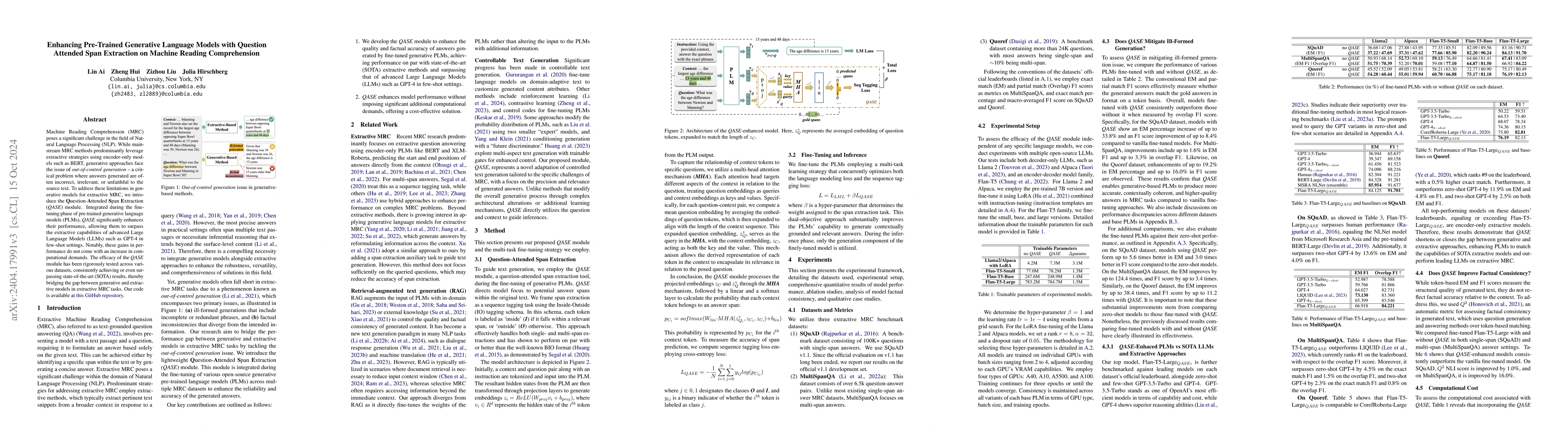 Thumbnail for Enhancing Pre-Trained Generative Language Models with Question Attended
  Span Extraction on Machine Reading Comprehension