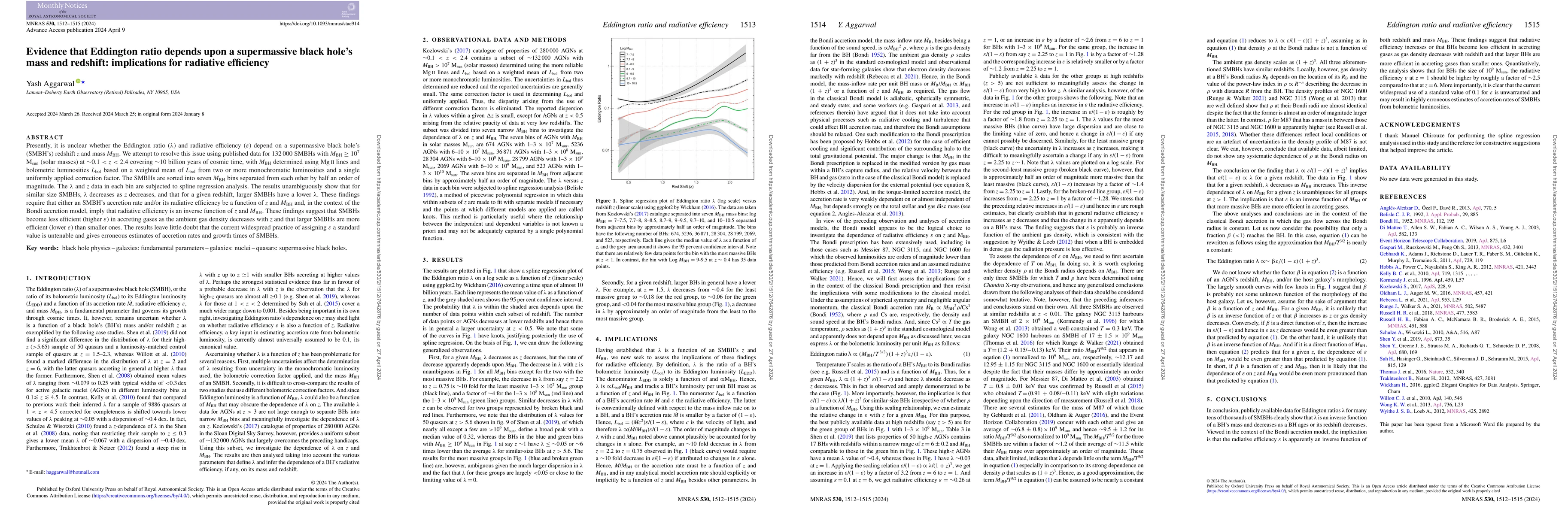 Thumbnail for Evidence that Eddington ratio depends upon a supermassive black hole's
  mass and redshift: Implications for radiative efficiency