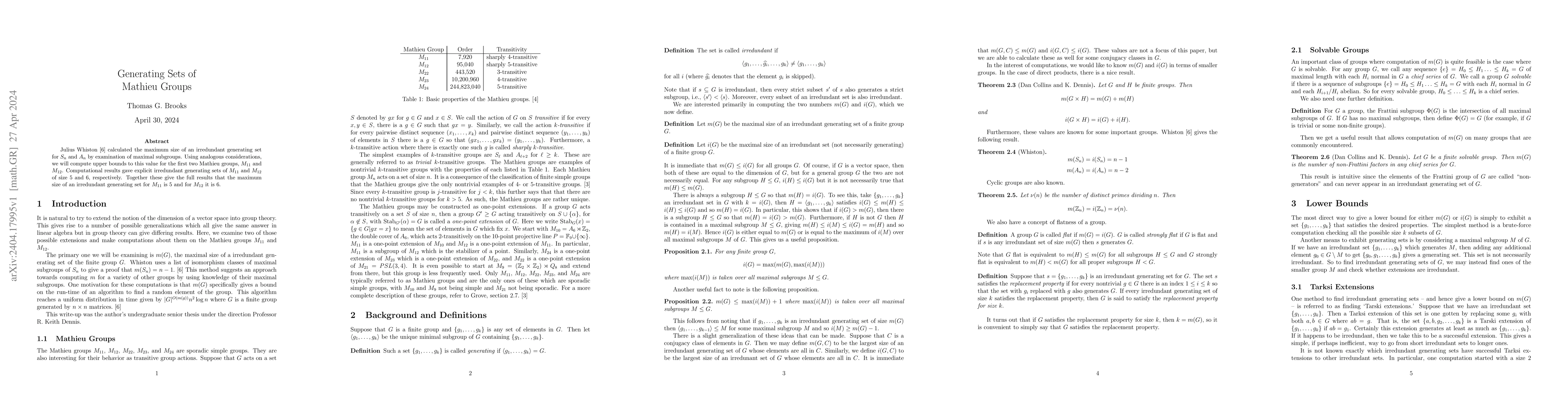 Thumbnail for Generating Sets of Mathieu Groups