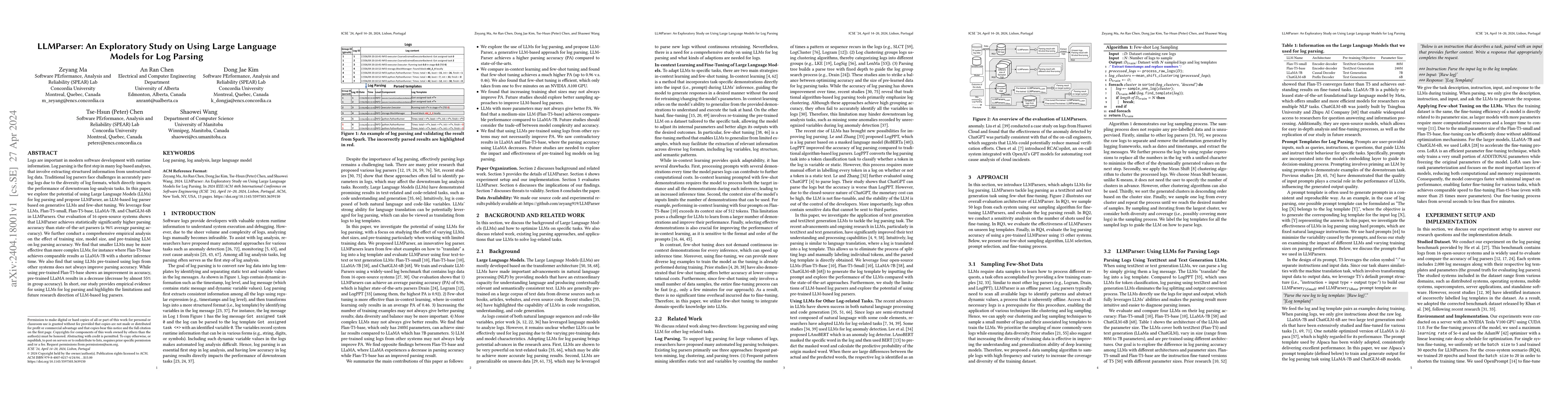 Thumbnail for LLMParser: An Exploratory Study on Using Large Language Models for Log
  Parsing