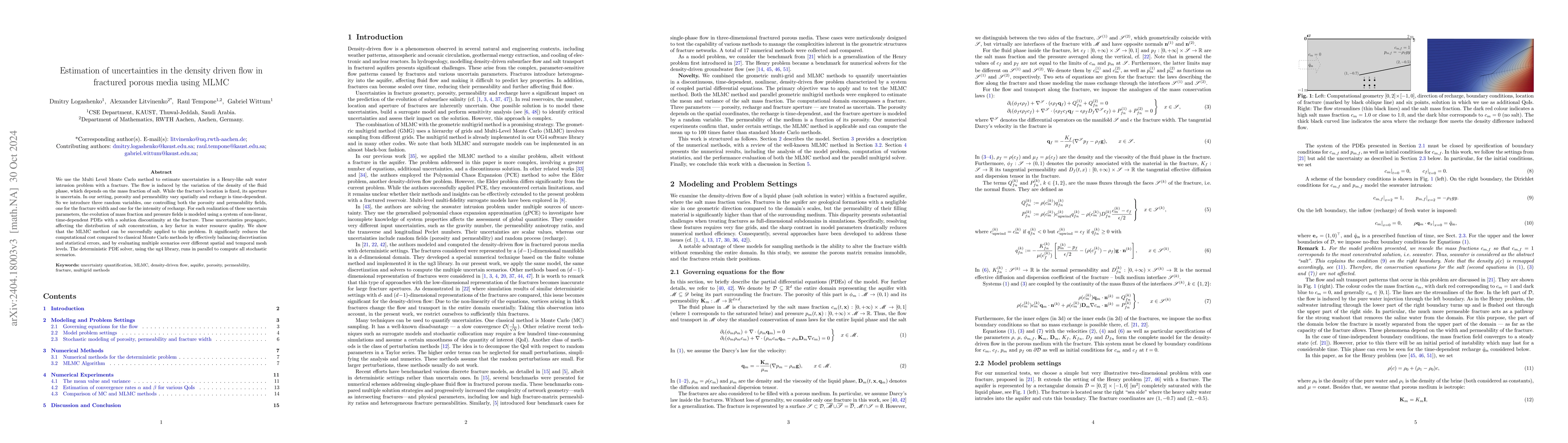 Thumbnail for Estimation of uncertainties in the density driven flow in fractured
  porous media using MLMC