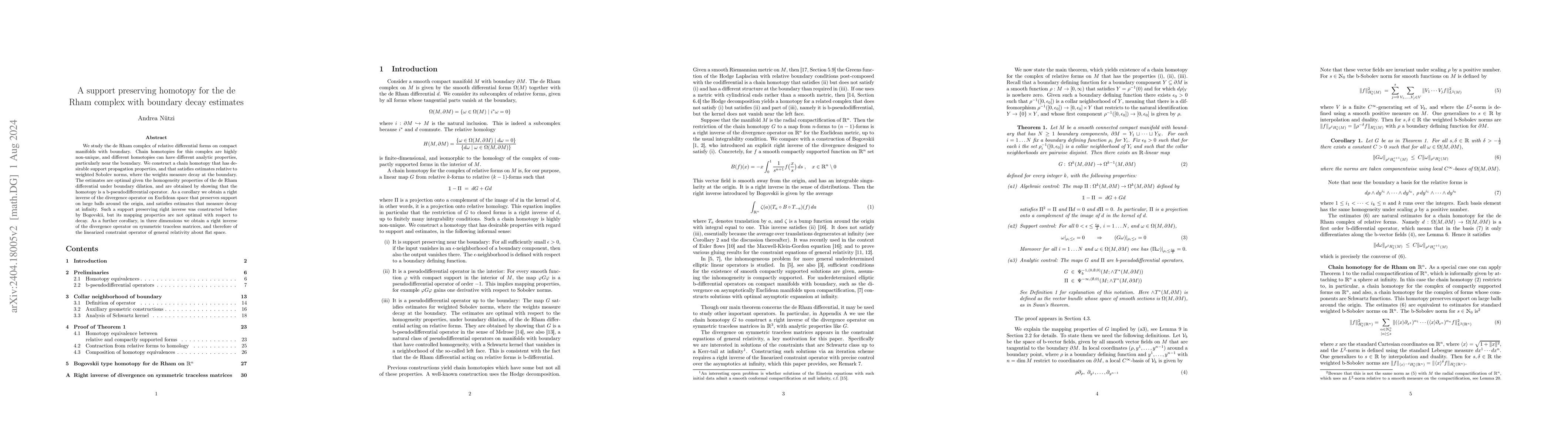 Thumbnail for A support preserving homotopy for the de Rham complex with boundary
  decay estimates