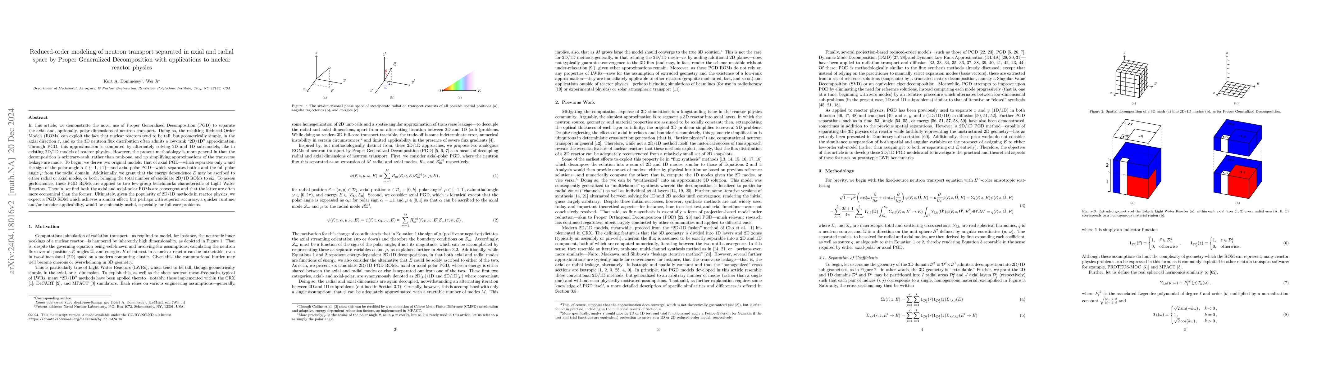 Thumbnail for Reduced-order modeling of neutron transport separated in axial and
  radial space by Proper Generalized Decomposition with applications to nuclear
  reactor physics