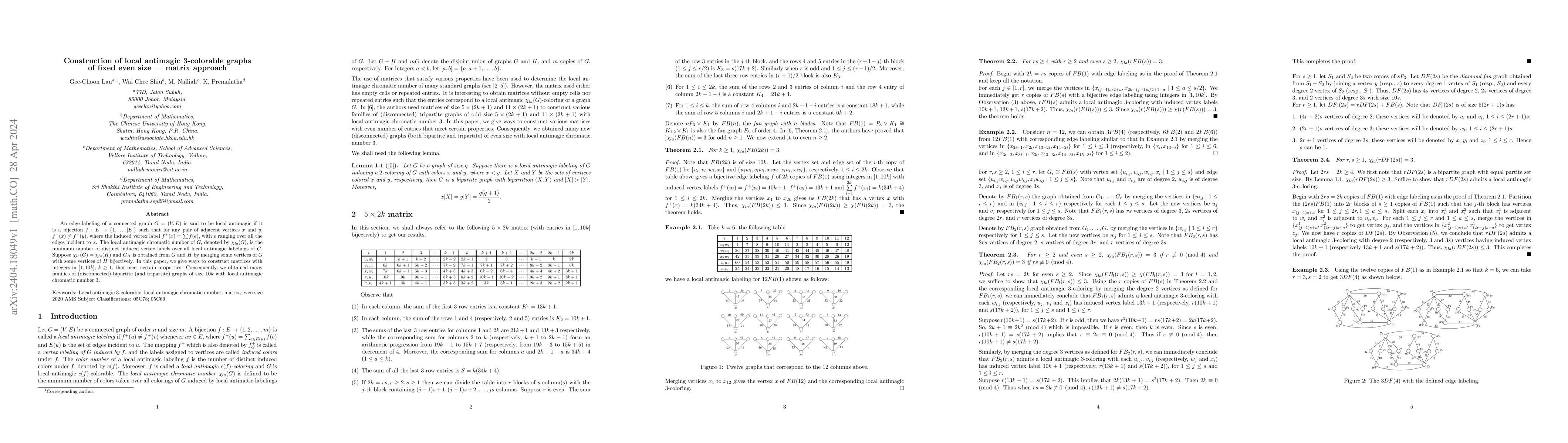 Thumbnail for Construction of local antimagic 3-colorable graphs of fixed even size --
  matrix approach