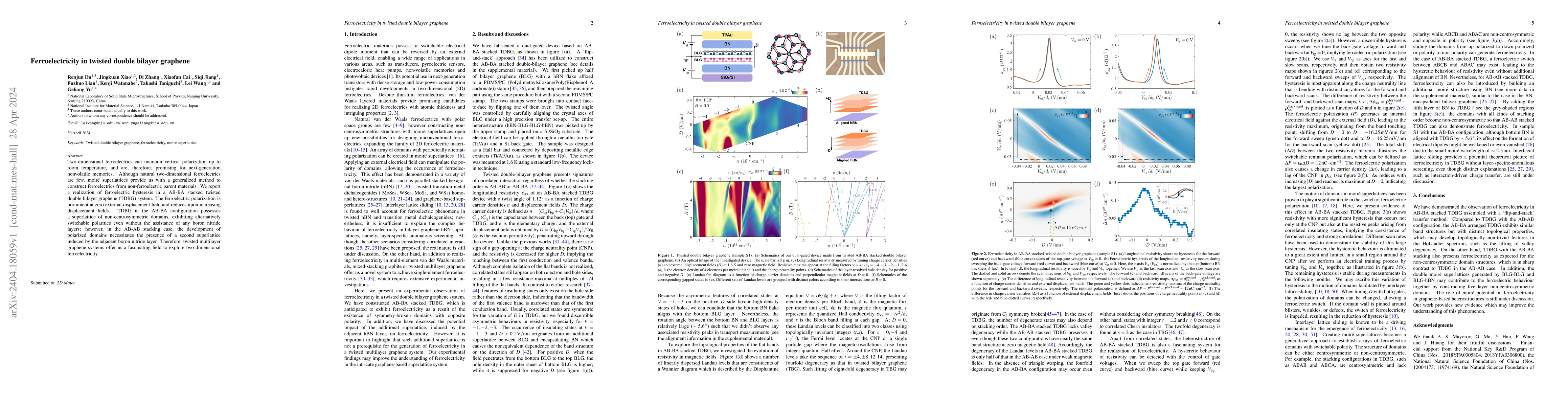 Thumbnail for Ferroelectricity in twisted double bilayer graphene