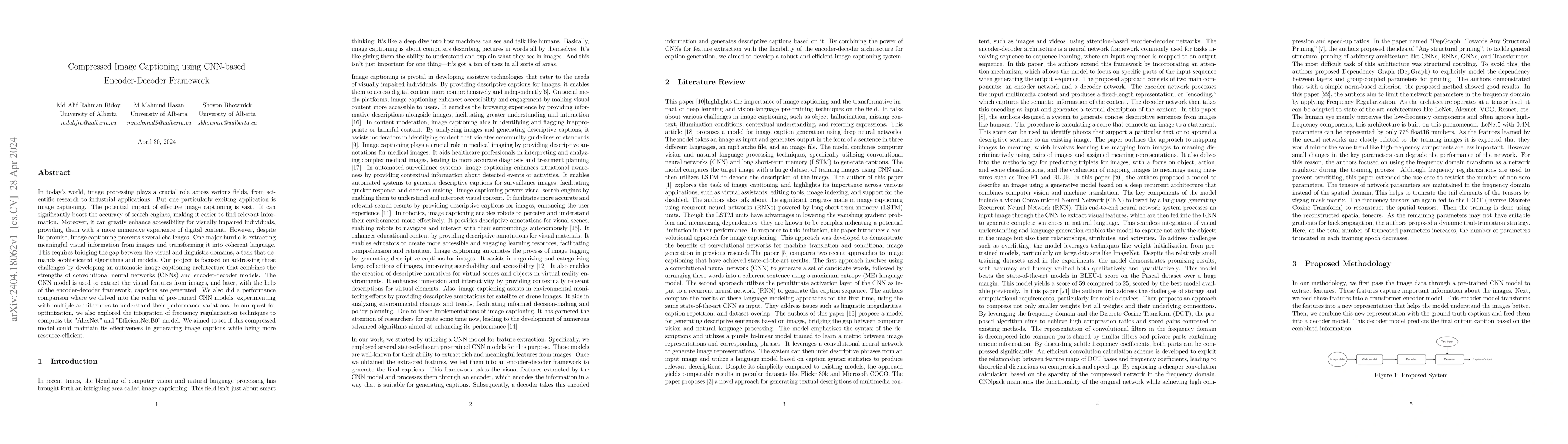 Thumbnail for Compressed Image Captioning using CNN-based Encoder-Decoder Framework