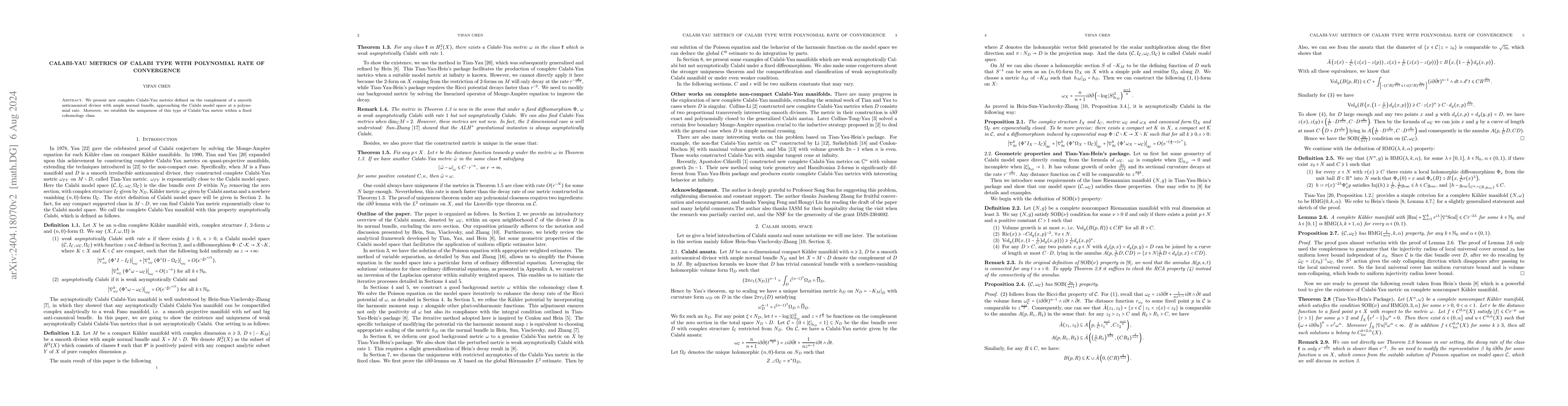 Thumbnail for Calabi-Yau metrics of Calabi type with polynomial rate of convergence