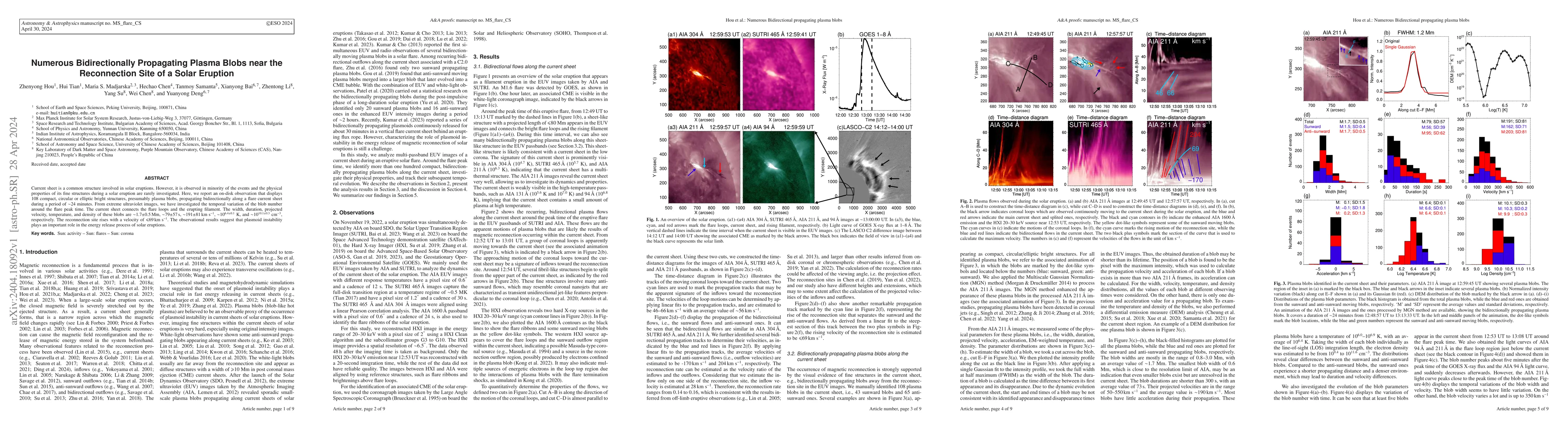 Thumbnail for Numerous Bidirectionally Propagating Plasma Blobs near the Reconnection
  Site of a Solar Eruption