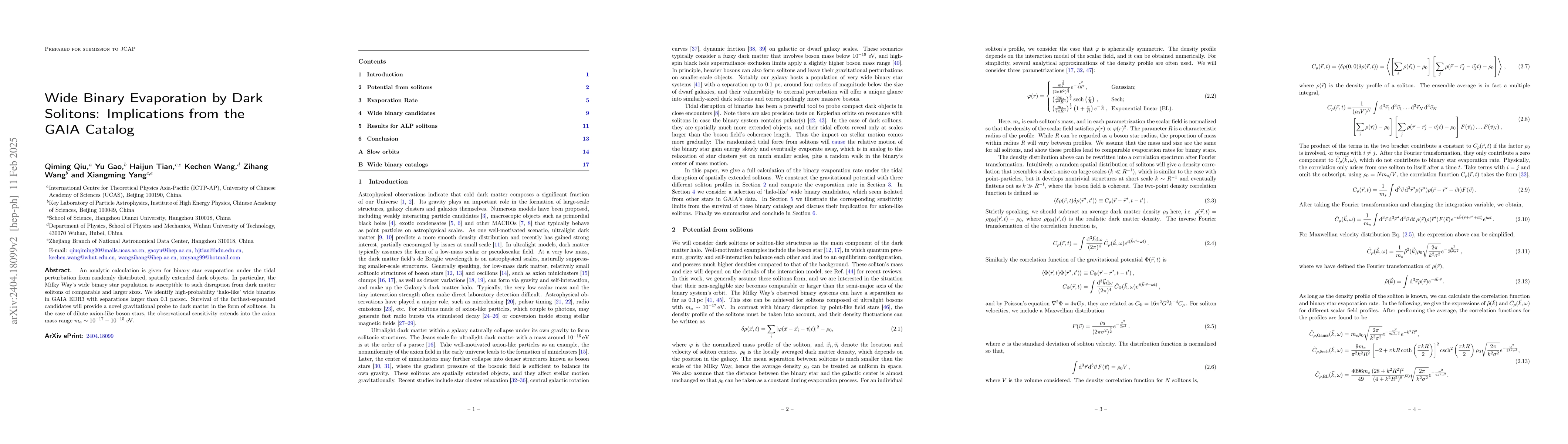 Thumbnail for Wide Binary Evaporation by Dark Solitons: Implications from the GAIA
  Catalog