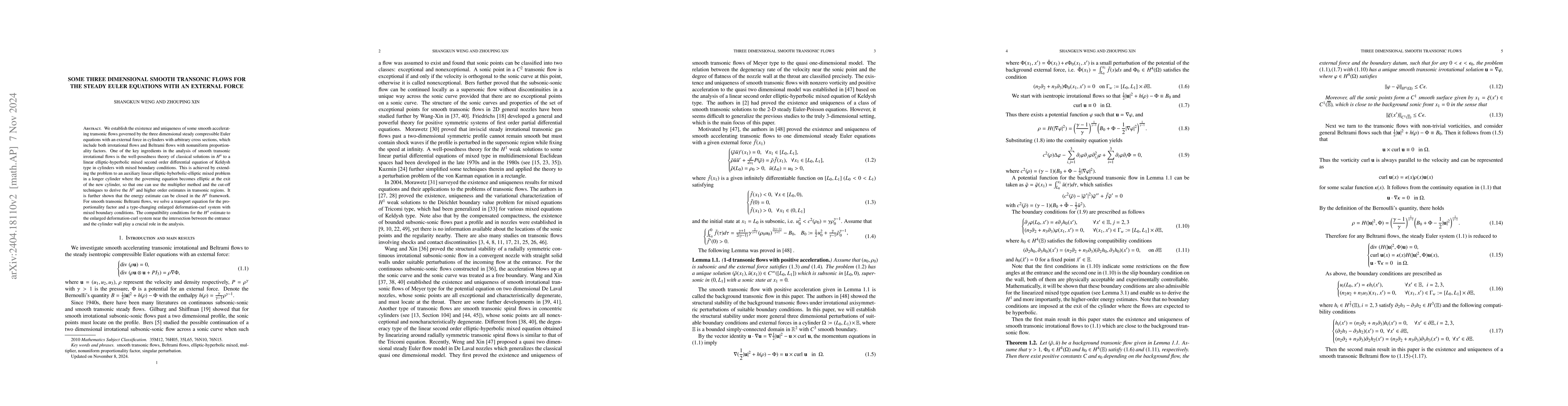 Thumbnail for Some three dimensional smooth transonic flows for the steady Euler
  equations with an external force