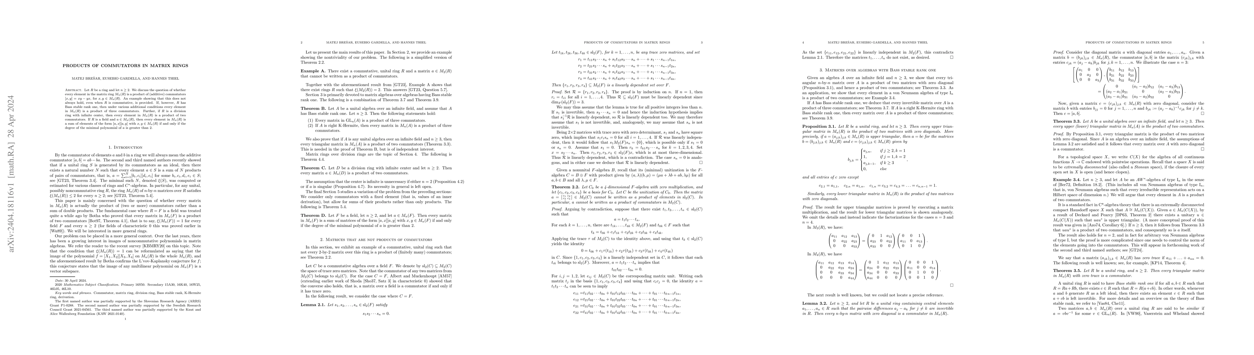 Thumbnail for Products of commutators in matrix rings
