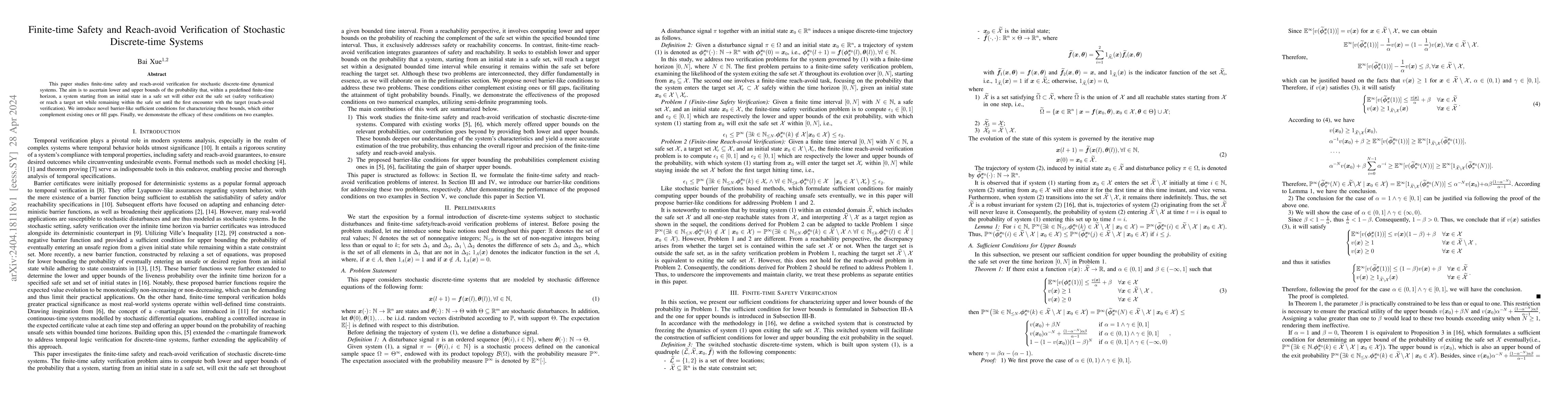Thumbnail for Finite-time Safety and Reach-avoid Verification of Stochastic
  Discrete-time Systems