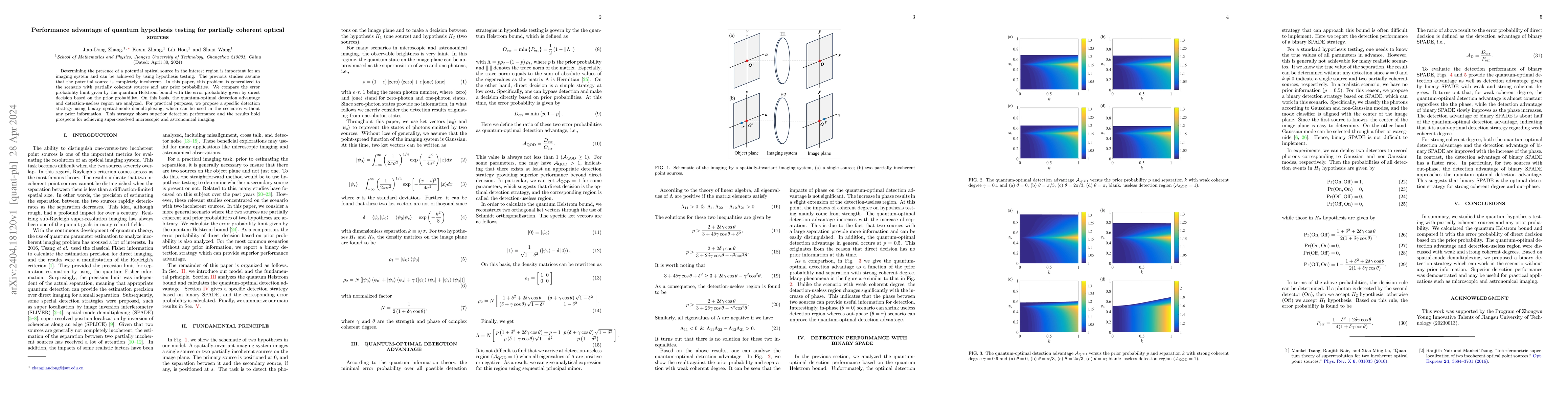Thumbnail for Performance advantage of quantum hypothesis testing for partially
  coherent optical sources