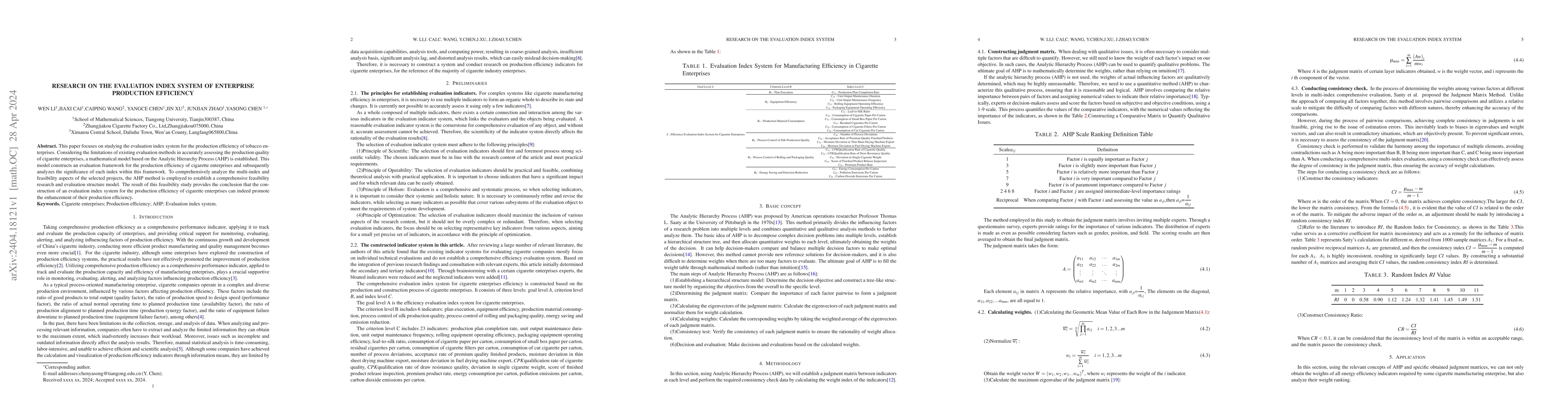 Thumbnail for Research on the Evaluation Index System of Enterprise Production
  Efficiency