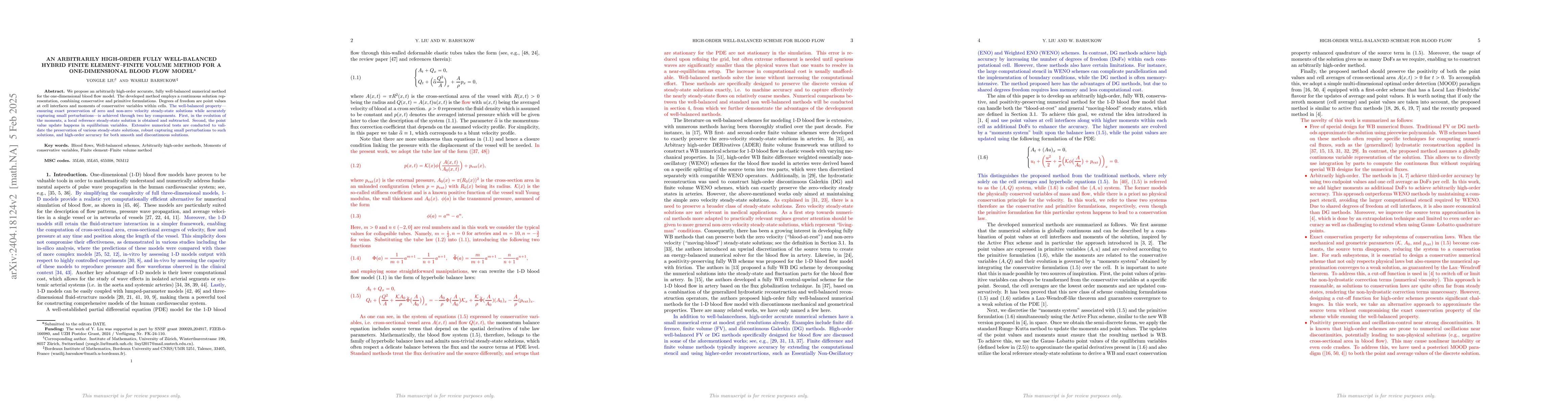 Thumbnail for An Arbitrarily High-Order Fully Well-balanced Hybrid Finite
  Element-Finite Volume Method for a One-dimensional Blood Flow Model
