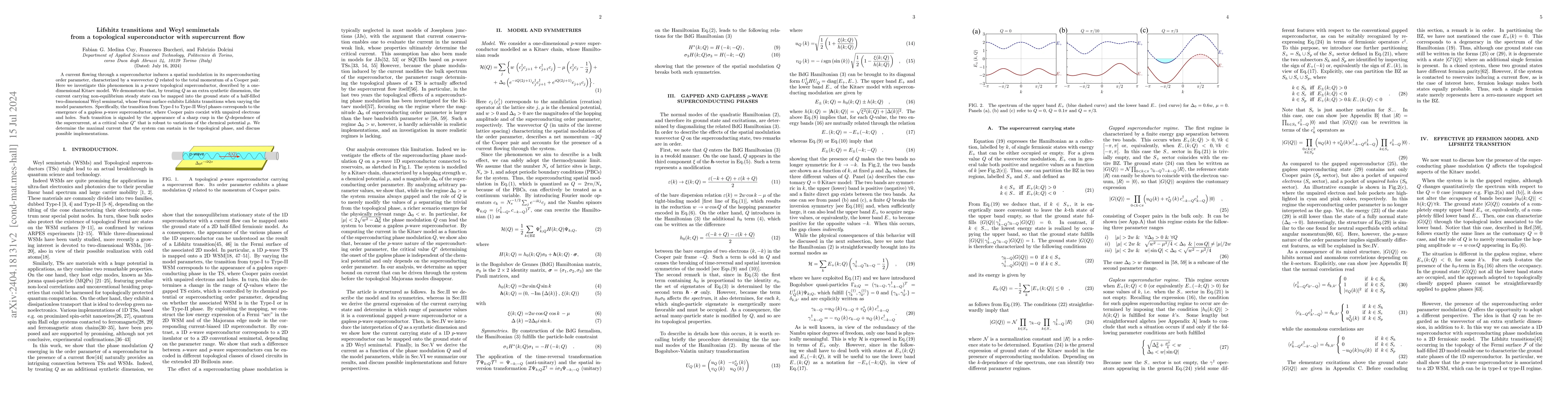 Thumbnail for Lifshitz transitions and Weyl semimetals from a topological
  superconductor with supercurrent flow