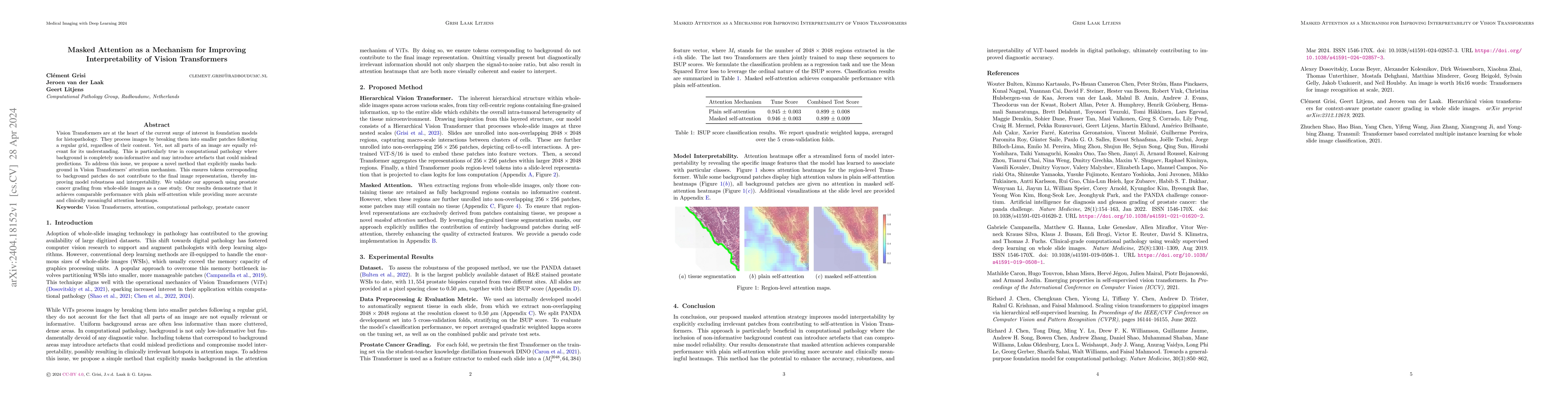 Thumbnail for Masked Attention as a Mechanism for Improving Interpretability of Vision
  Transformers
