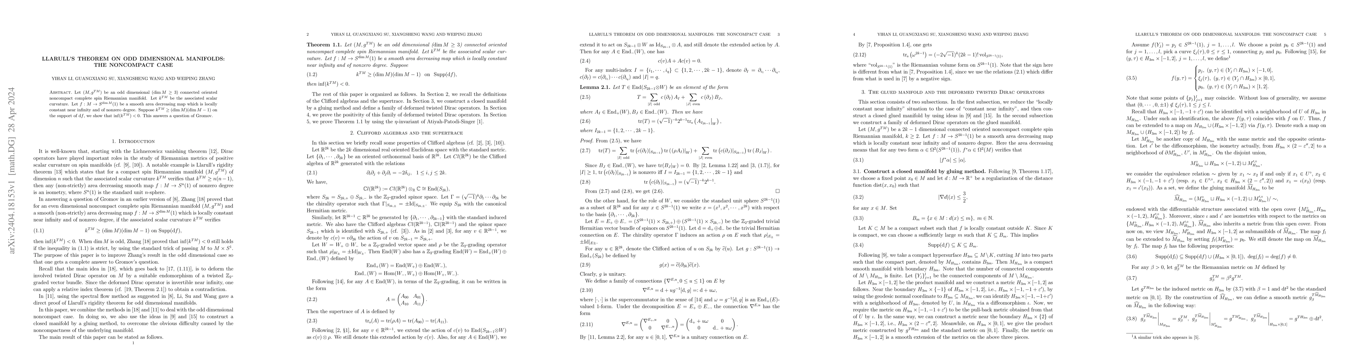 Thumbnail for Llarull's theorem on odd dimensional manifolds: the noncompact case