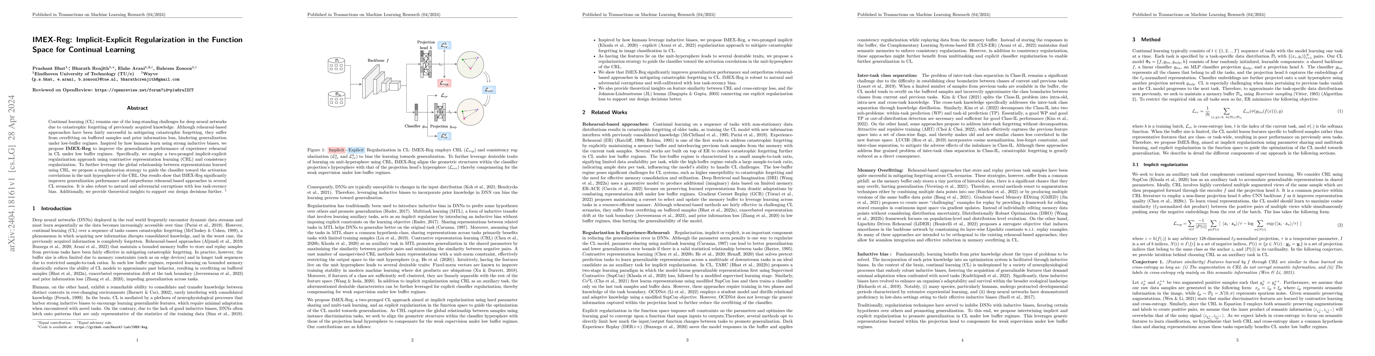 Thumbnail for IMEX-Reg: Implicit-Explicit Regularization in the Function Space for
  Continual Learning