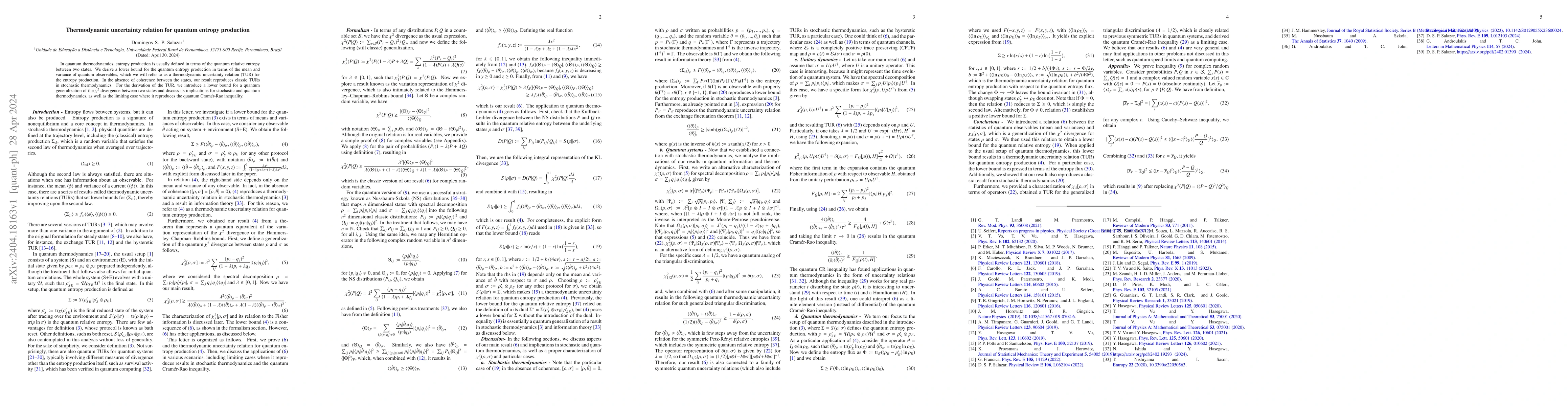 Thumbnail for Thermodynamic uncertainty relation for quantum entropy production