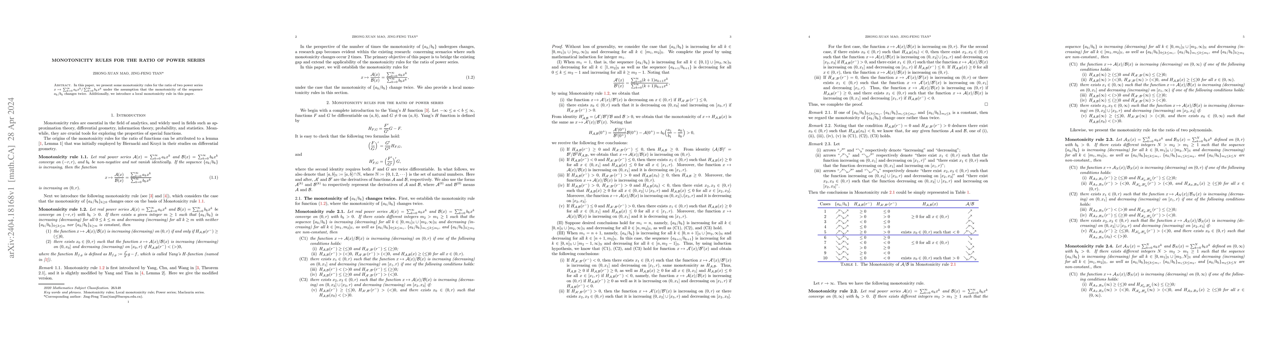 Thumbnail for Monotonicity rules for the ratio of power series