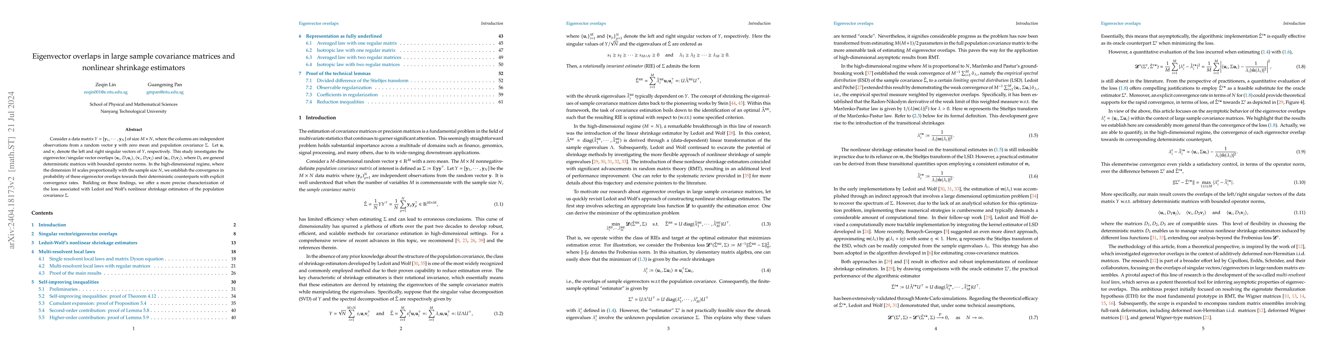 Thumbnail for Eigenvector overlaps in large sample covariance matrices and nonlinear
  shrinkage estimators