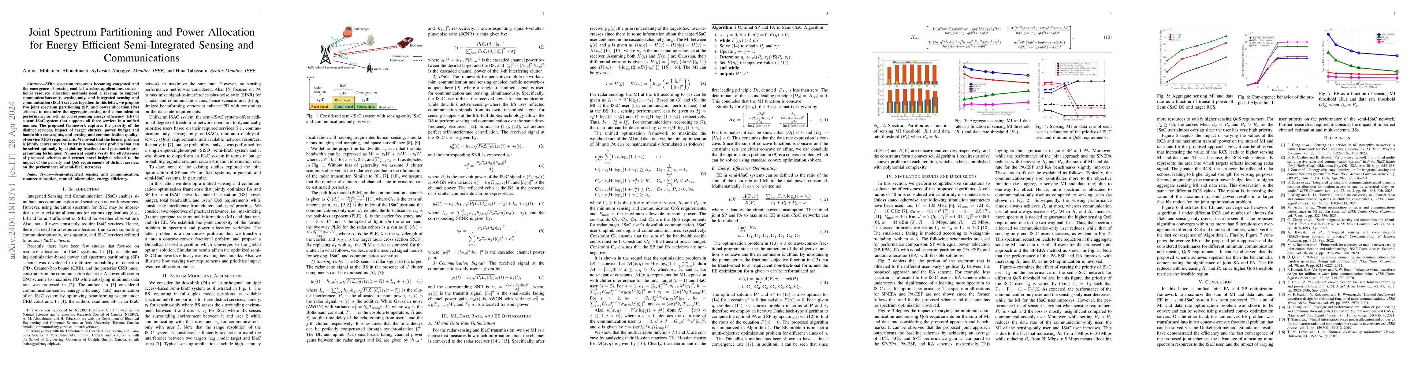 Thumbnail for Joint Spectrum Partitioning and Power Allocation for Energy Efficient
  Semi-Integrated Sensing and Communications