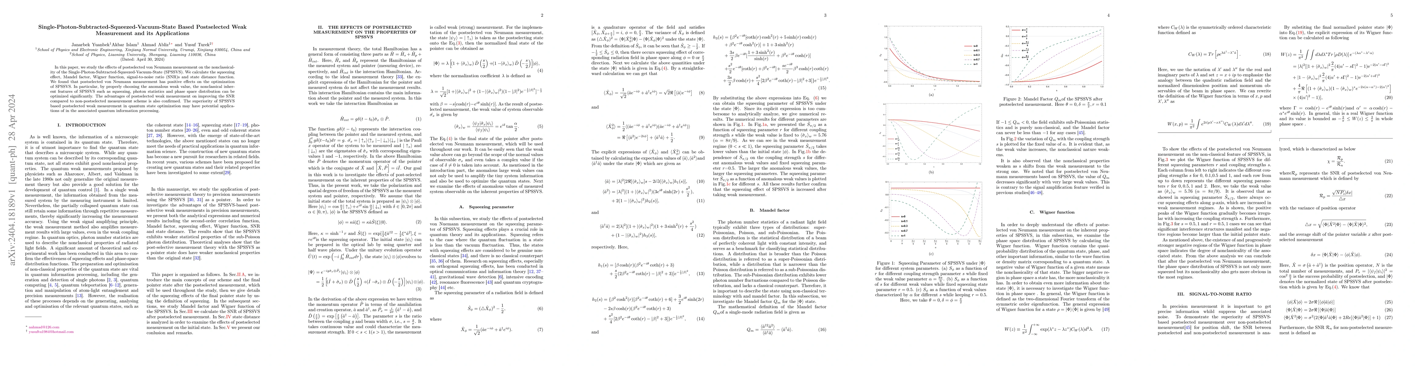 Thumbnail for Single-Photon-Subtracted-Squeezed-Vacuum-State Based Postselected Weak
  Measurement and its Applications
