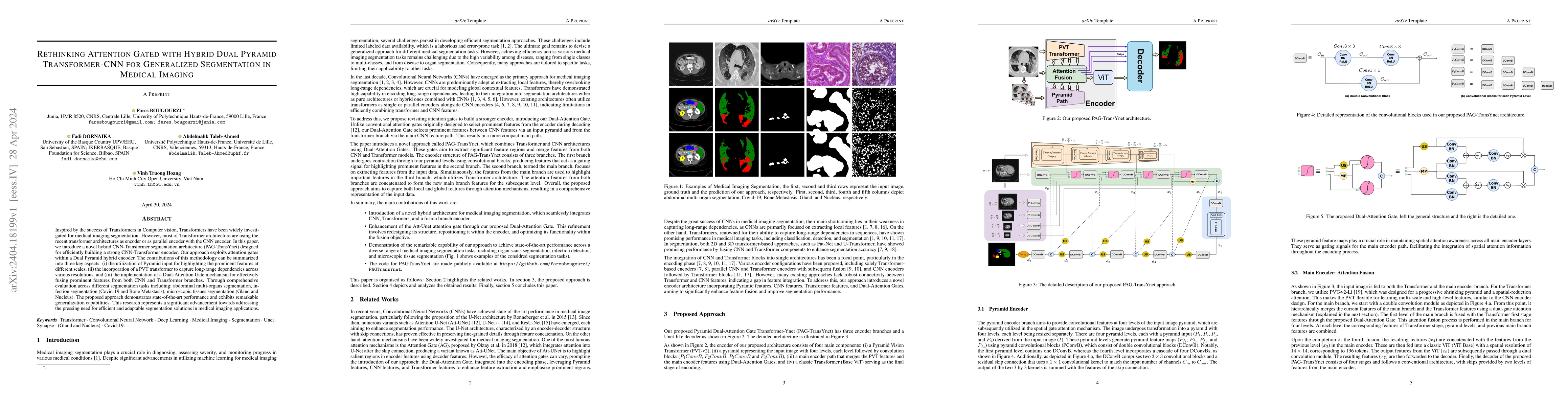 Thumbnail for Rethinking Attention Gated with Hybrid Dual Pyramid Transformer-CNN for
  Generalized Segmentation in Medical Imaging