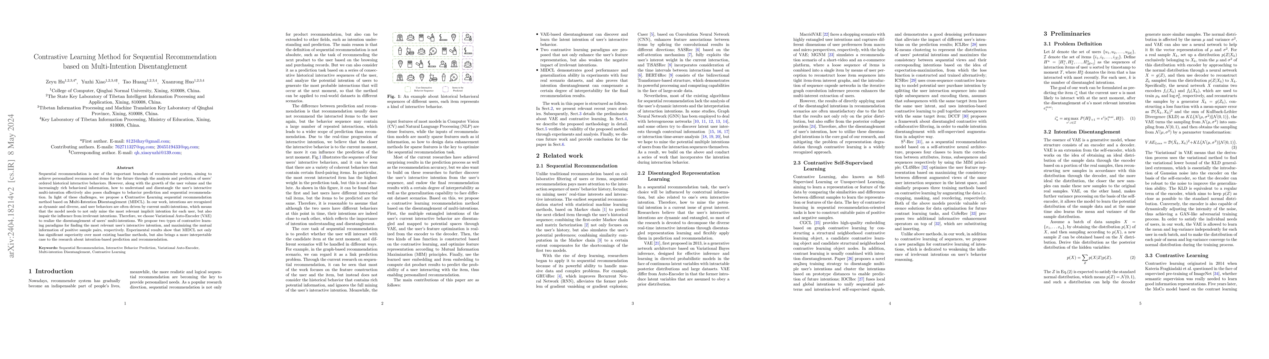 Thumbnail for Contrastive Learning Method for Sequential Recommendation based on
  Multi-Intention Disentanglement