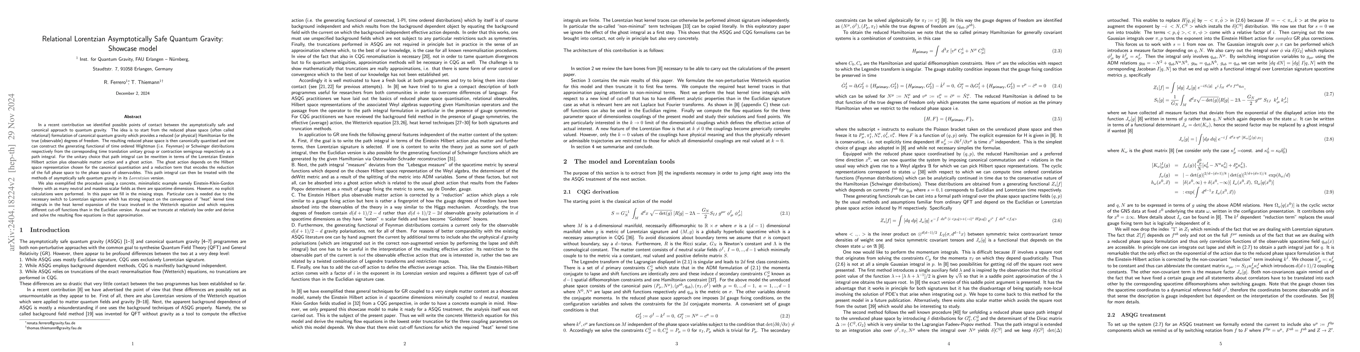 Thumbnail for Relational Lorentzian Asymptotically Safe Quantum Gravity: Showcase
  model