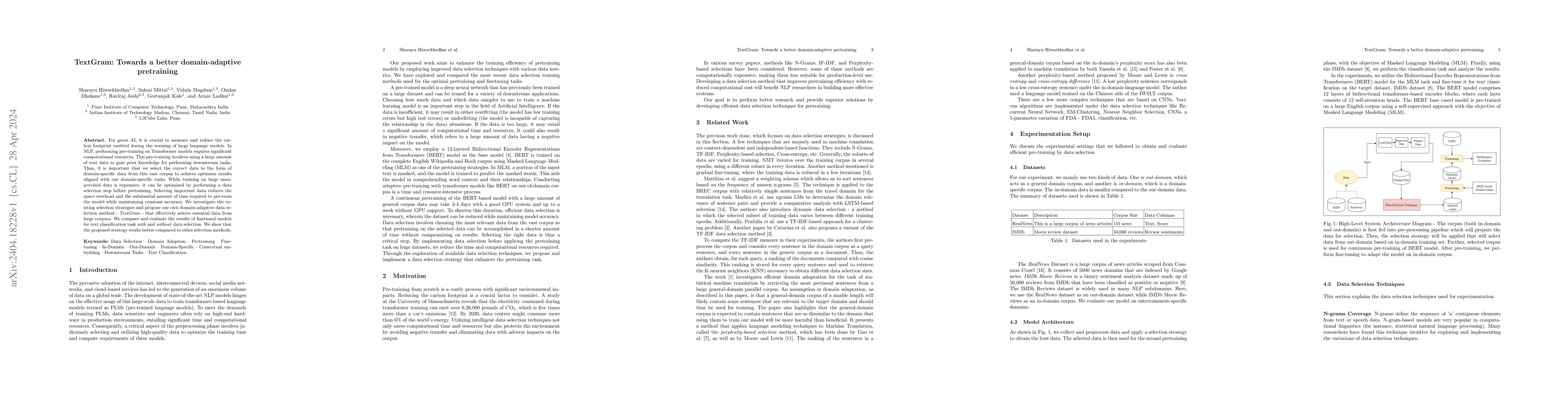 Thumbnail for TextGram: Towards a better domain-adaptive pretraining