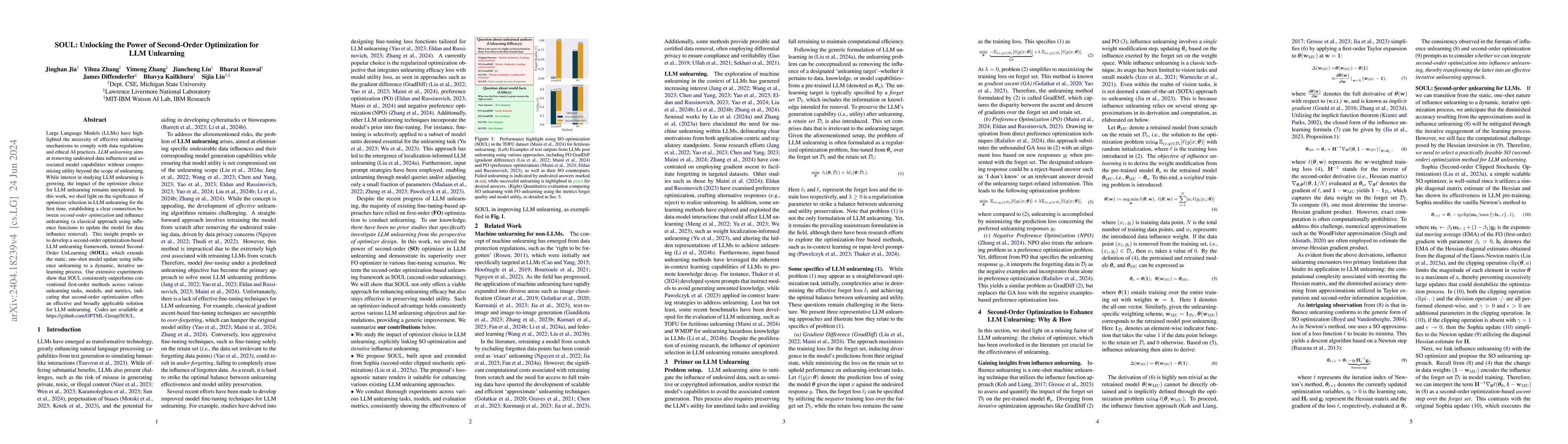 Thumbnail for SOUL: Unlocking the Power of Second-Order Optimization for LLM
  Unlearning