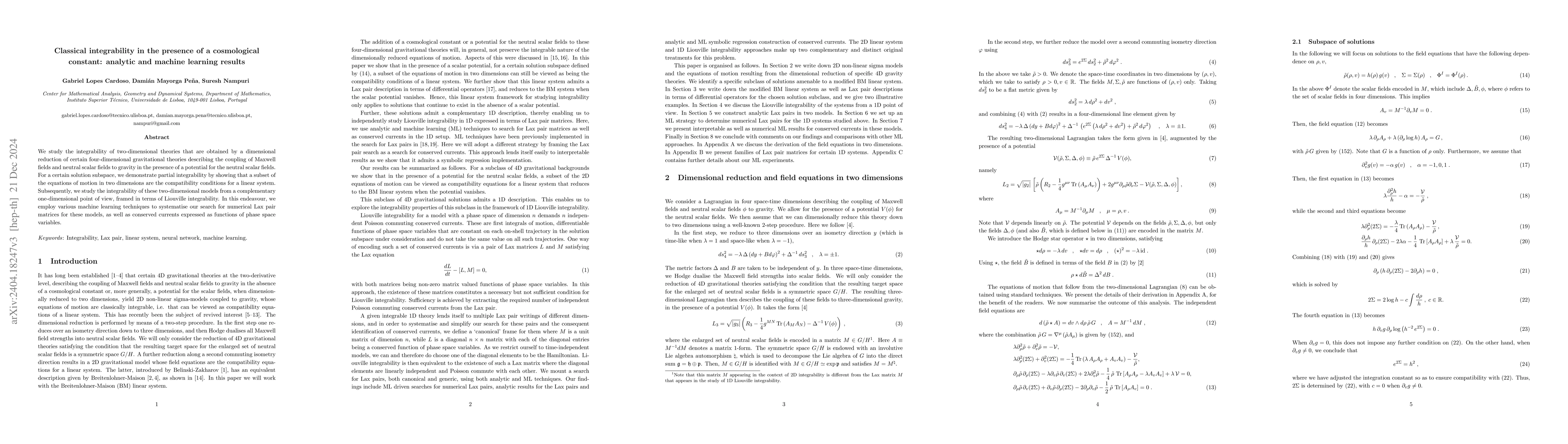 Thumbnail for Classical integrability in the presence of a cosmological constant:
  analytic and machine learning results