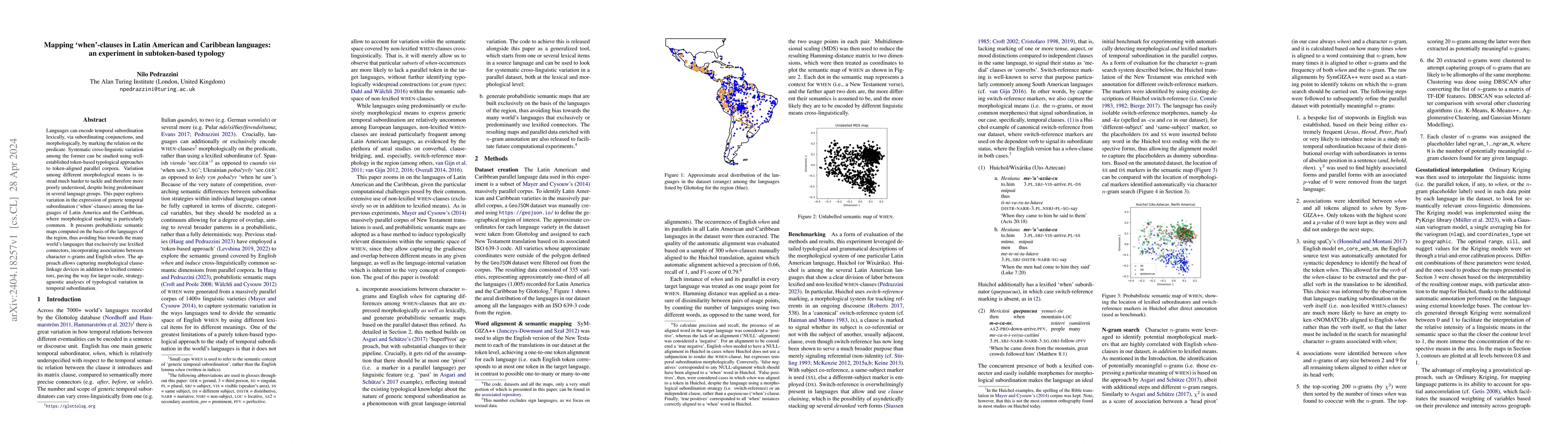 Thumbnail for Mapping 'when'-clauses in Latin American and Caribbean languages: an
  experiment in subtoken-based typology