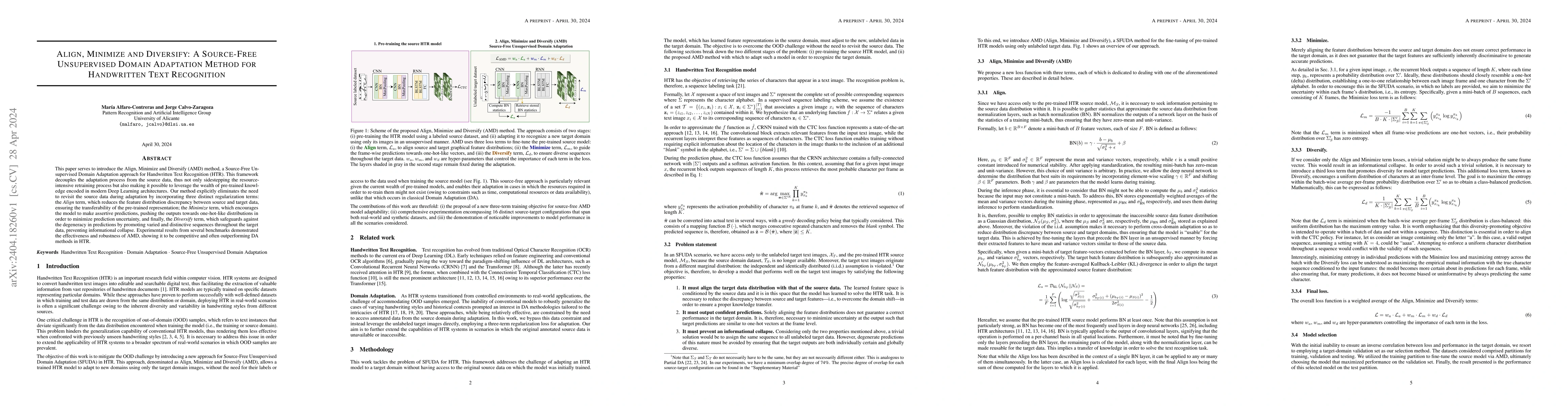 Thumbnail for Align, Minimize and Diversify: A Source-Free Unsupervised Domain
  Adaptation Method for Handwritten Text Recognition