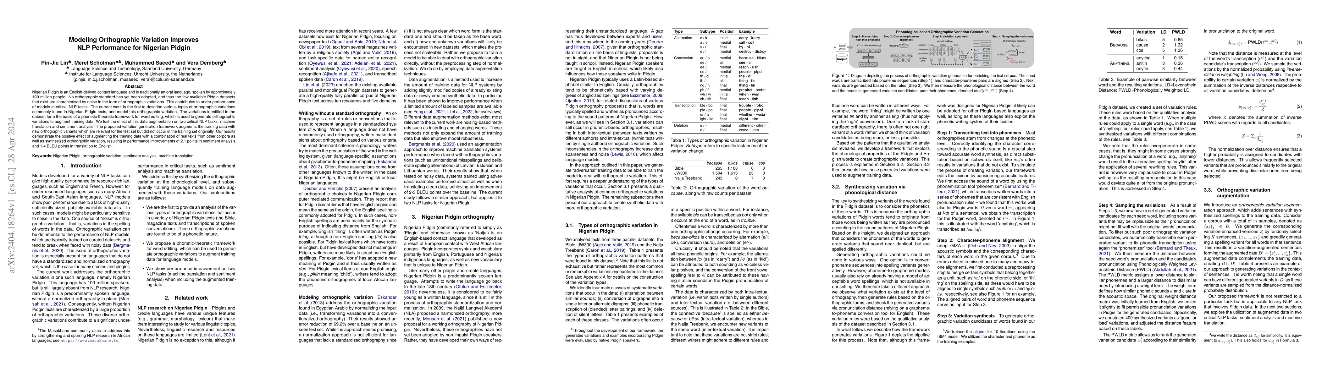 Thumbnail for Modeling Orthographic Variation Improves NLP Performance for Nigerian
  Pidgin