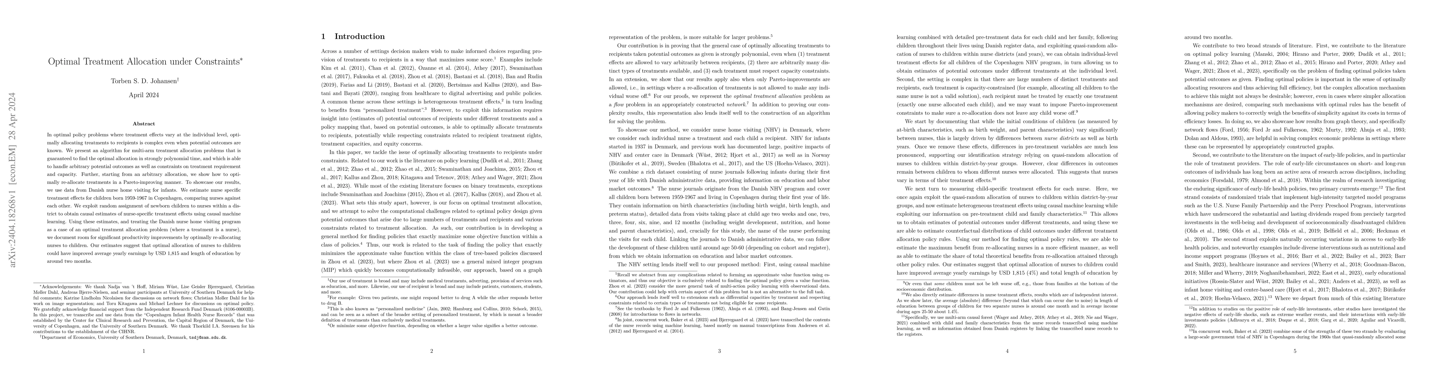 Thumbnail for Optimal Treatment Allocation under Constraints