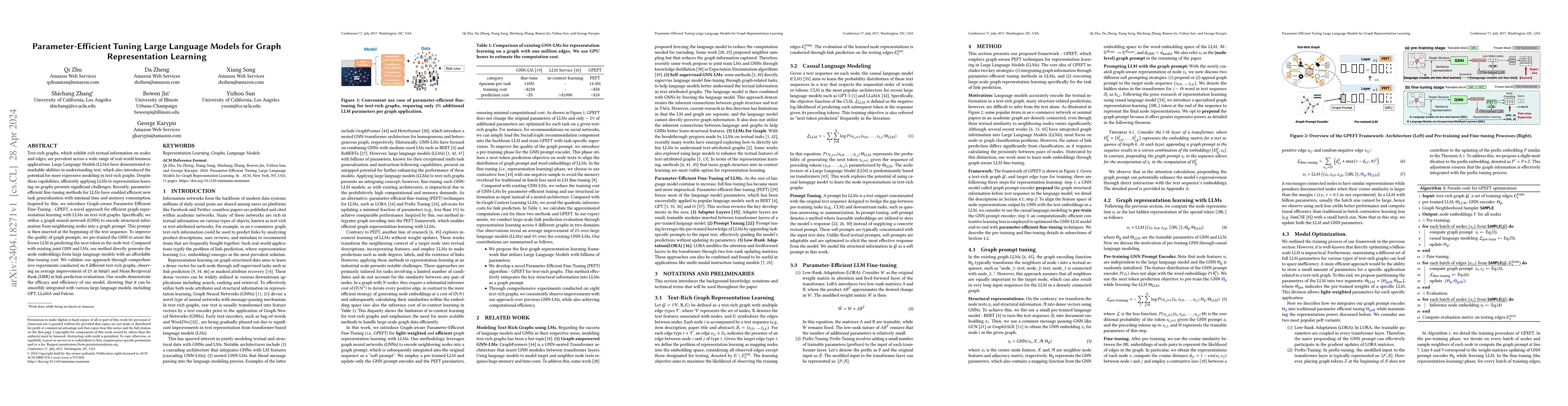 Thumbnail for Parameter-Efficient Tuning Large Language Models for Graph
  Representation Learning
