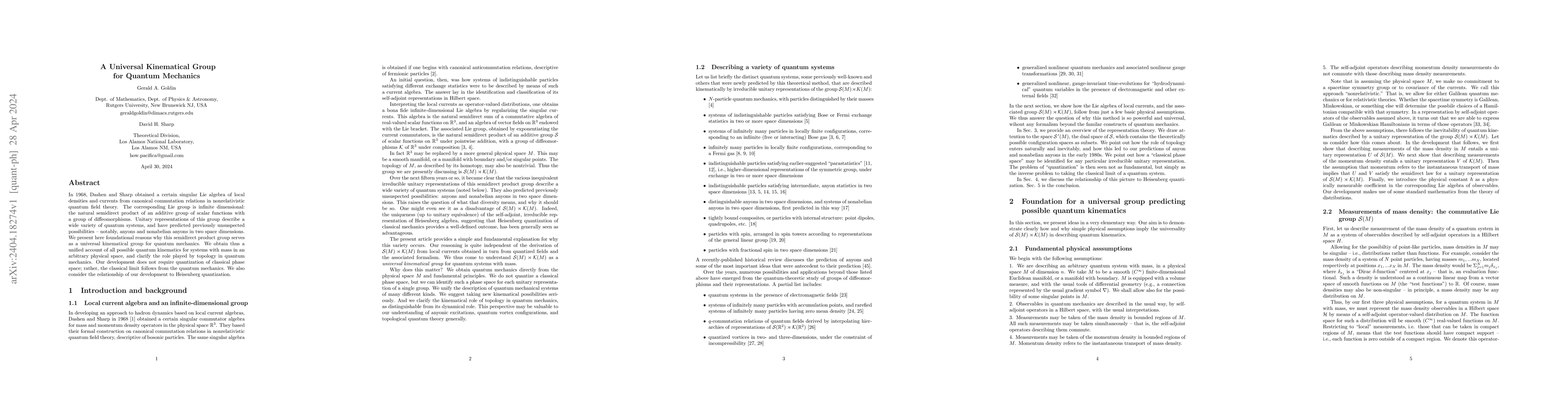 Thumbnail for A Universal Kinematical Group for Quantum Mechanics