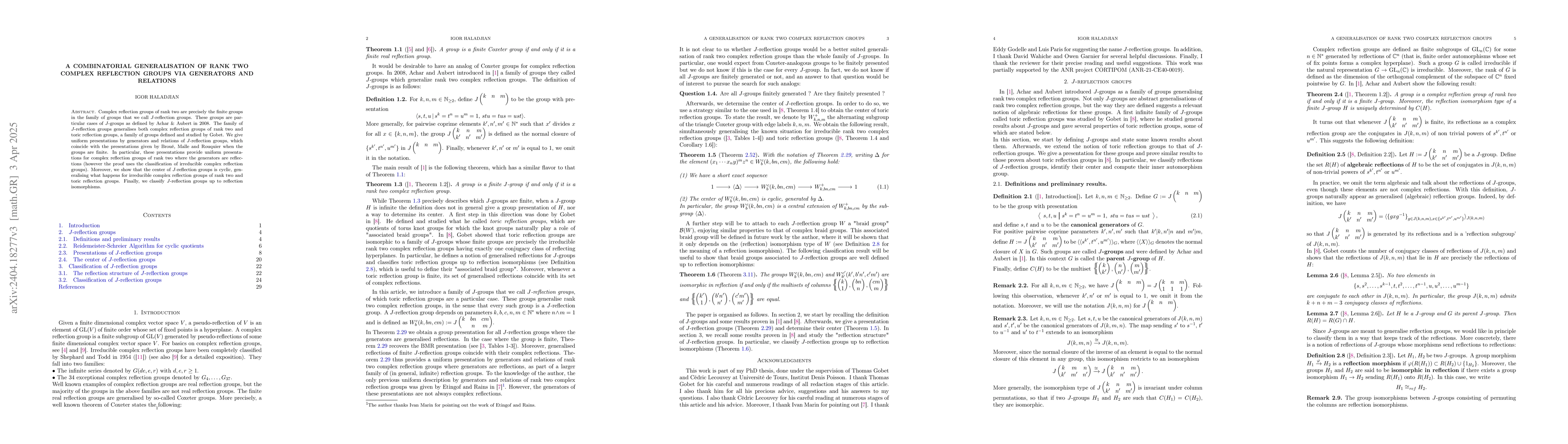Thumbnail for A Combinatorial Generalisation of Rank two Complex Reflection Groups via
  Generators and Relations