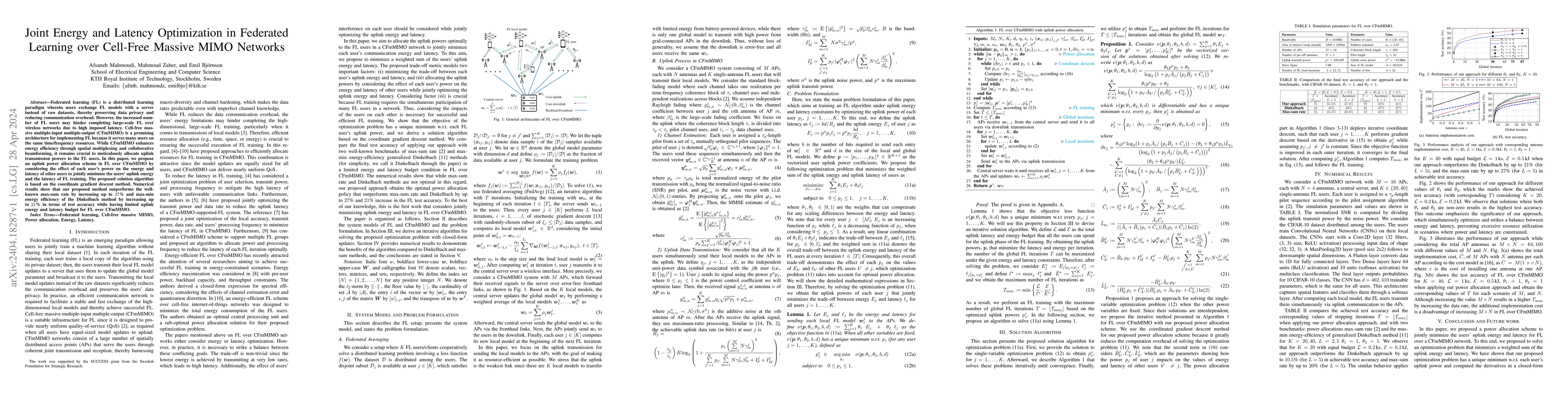 Thumbnail for Joint Energy and Latency Optimization in Federated Learning over
  Cell-Free Massive MIMO Networks