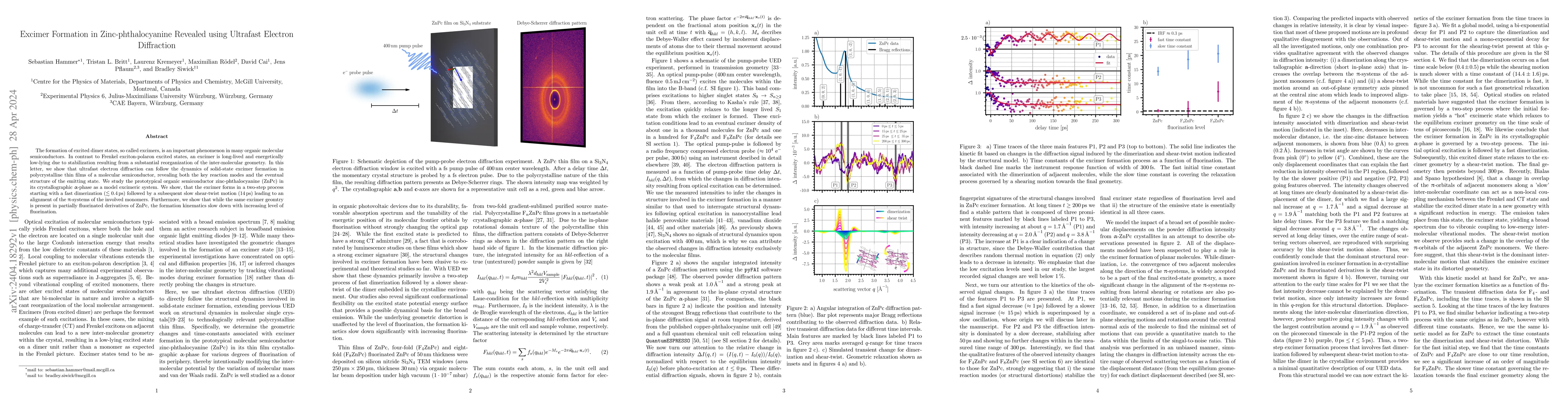 Thumbnail for Excimer Formation in Zinc-phthalocyanine Revealed using Ultrafast
  Electron Diffraction