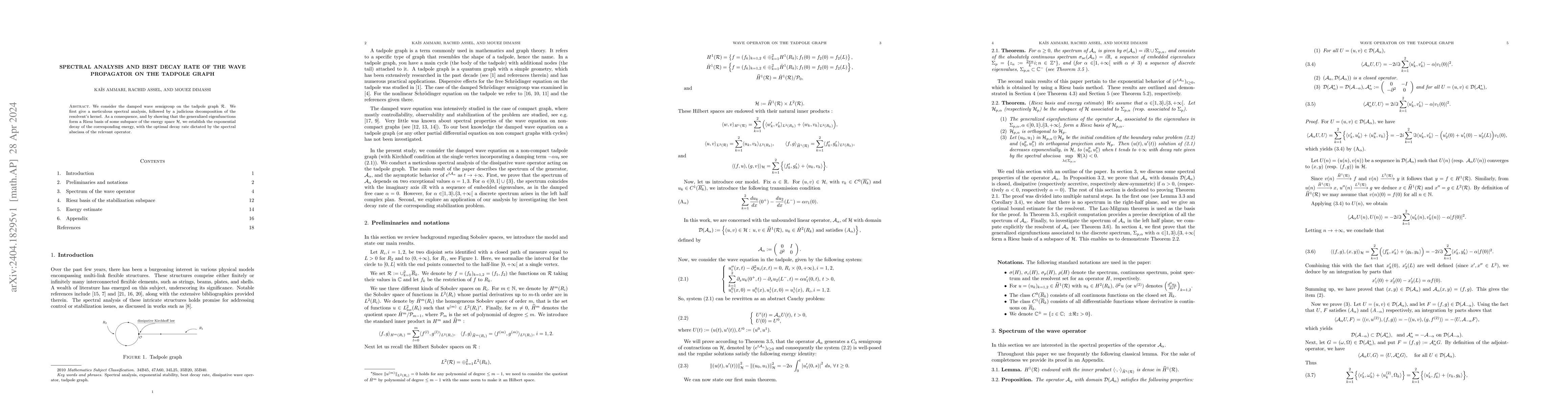 Thumbnail for Spectral analysis and best decay rate of the wave propagator on the
  tadpole graph
