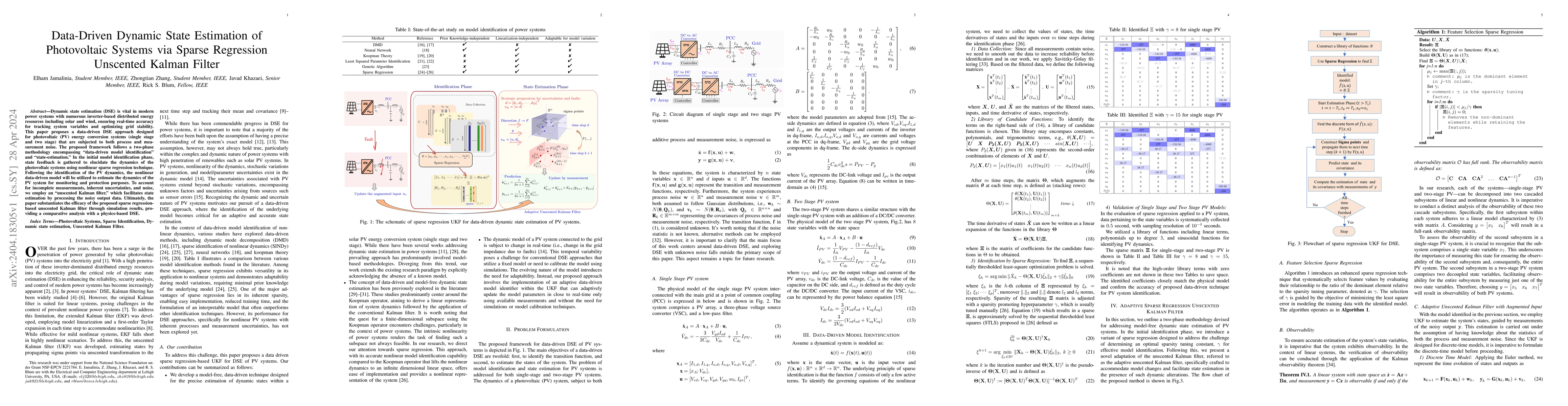 Thumbnail for Data-Driven Dynamic State Estimation of Photovoltaic Systems via Sparse
  Regression Unscented Kalman Filter