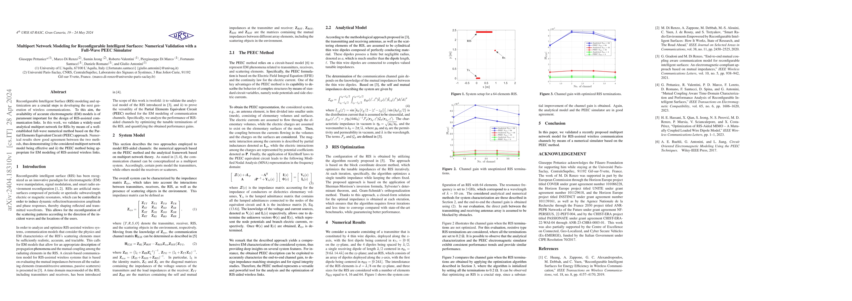 Thumbnail for Multiport Network Modeling for Reconfigurable Intelligent Surfaces:
  Numerical Validation with a Full-Wave PEEC Simulator