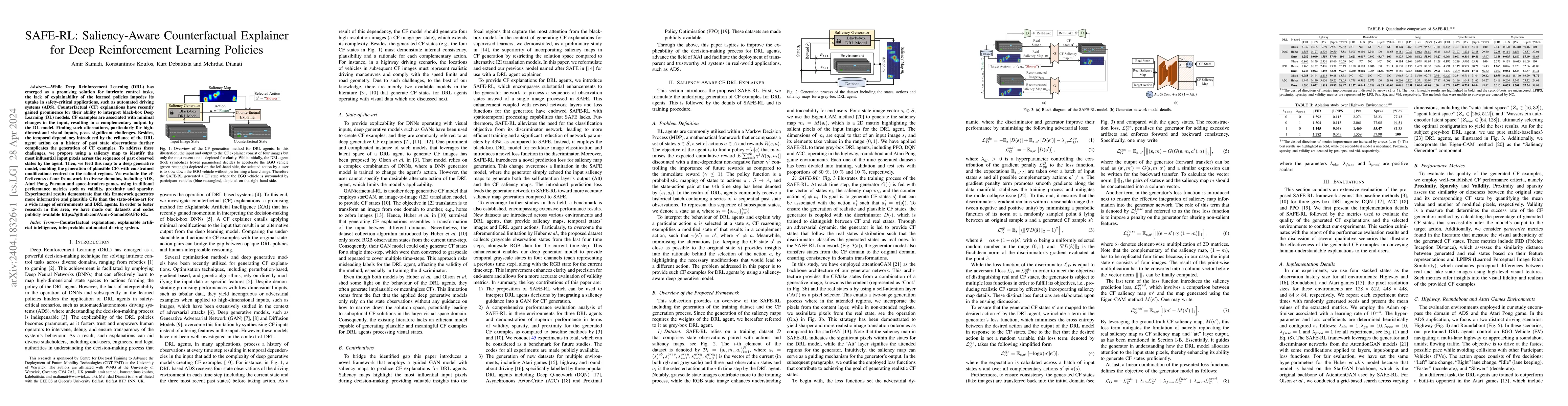 Thumbnail for SAFE-RL: Saliency-Aware Counterfactual Explainer for Deep Reinforcement
  Learning Policies